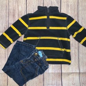 Zip sweater and blue jeans size 12-18mths